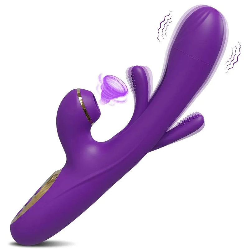 Vibrador Delux 3 em 1 - Vibrador Rabbit com Estímulos no Ponto G e Sugador de Clitóris