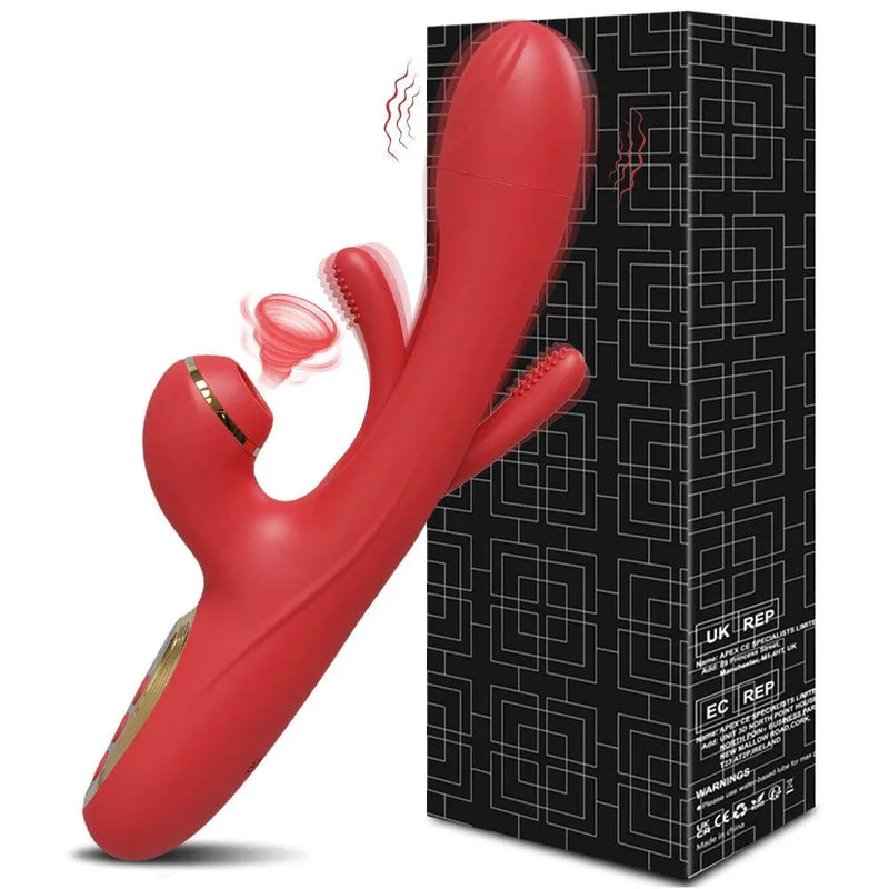 Vibrador Delux 3 em 1 - Vibrador Rabbit com Estímulos no Ponto G e Sugador de Clitóris