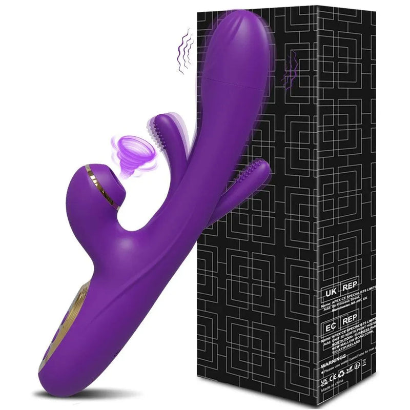 Vibrador Delux 3 em 1 - Vibrador Rabbit com Estímulos no Ponto G e Sugador de Clitóris