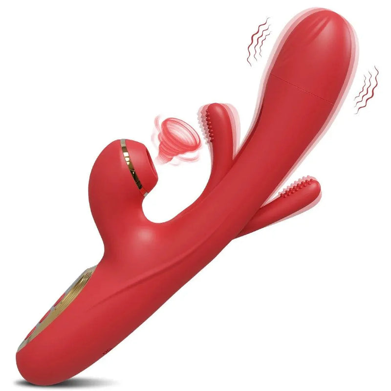 Vibrador Delux 3 em 1 - Vibrador Rabbit com Estímulos no Ponto G e Sugador de Clitóris