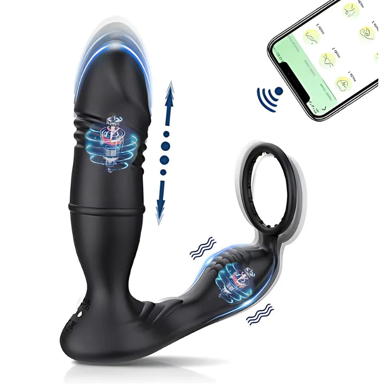 Vibrador Masculino Êxtase 3 em 1  - Anel Peniano Vibrador Próstata com Movimentos Vai-Vem e Estimulador Períneo
