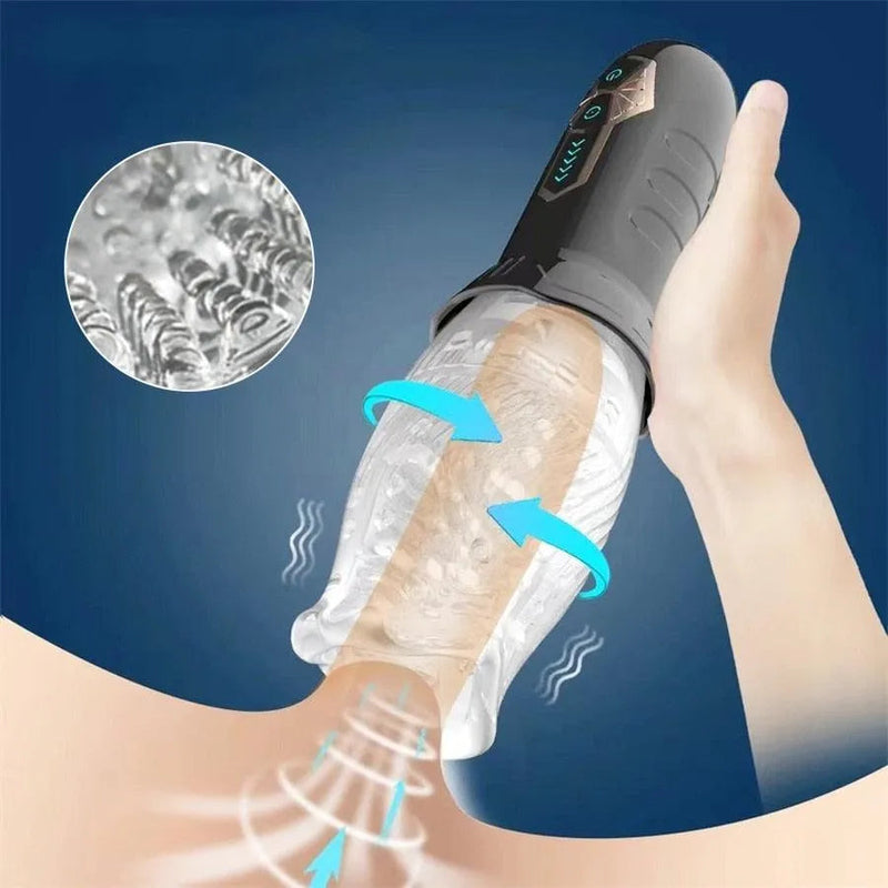 Masturbador Masculino Tornado - Estimulação Rotativa com 5 Níveis e 10 Modos Vibratórios