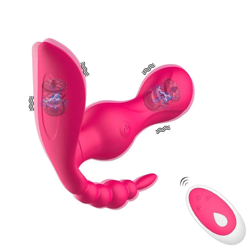 Vibrador Interno com Estimulador de Clitóris e Anus c/ Controle Remoto - RocketUp