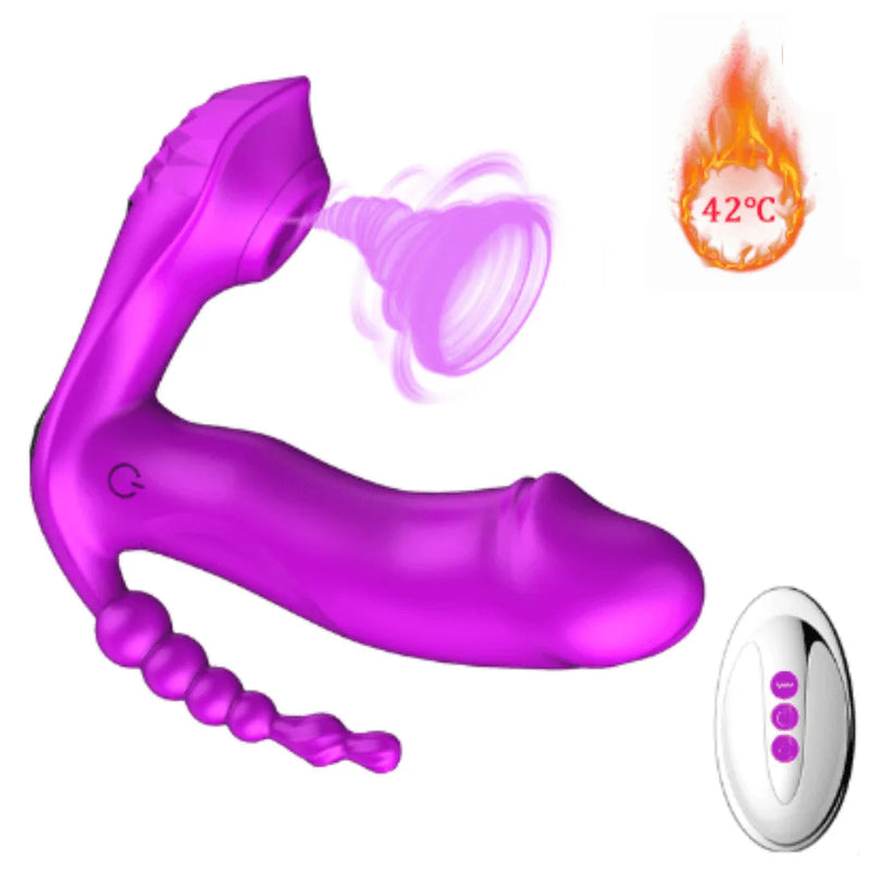 Vibrador para Ponto G, Ânus e Clitóris com Controle Remoto a Distância - Suck 3 em 1
