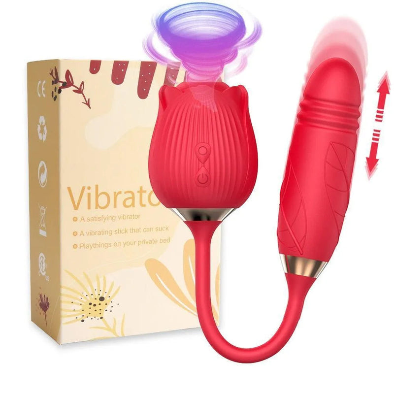 Vibrador Sexual com Sugador de Clitóris ou Língua e Bullet Vai Vem - Rose X