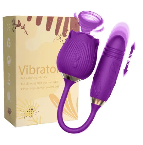 Vibrador Sexual com Sugador de Clitóris ou Língua e Bullet Vai Vem - Rose X