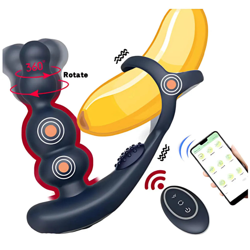 Vibrador Masculino Prostate Master - Massageador de Próstata e Períneo com Anel Peniano e com Controle Remoto e APP